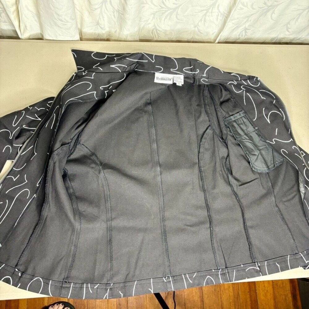 Newport News Styleworks VNTGBlack White Pleated Stretch Zip Jacket Womens Size 4 - Picture 5 of 8